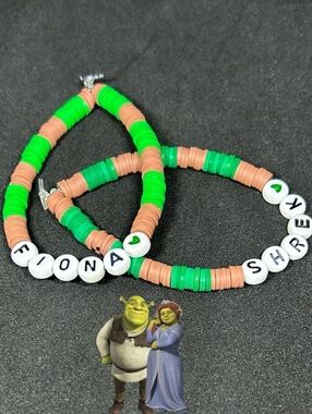 DreamWorks 'Shrek' And 'Fiona' Handmade Clay Beaded 2 Set Bracelets